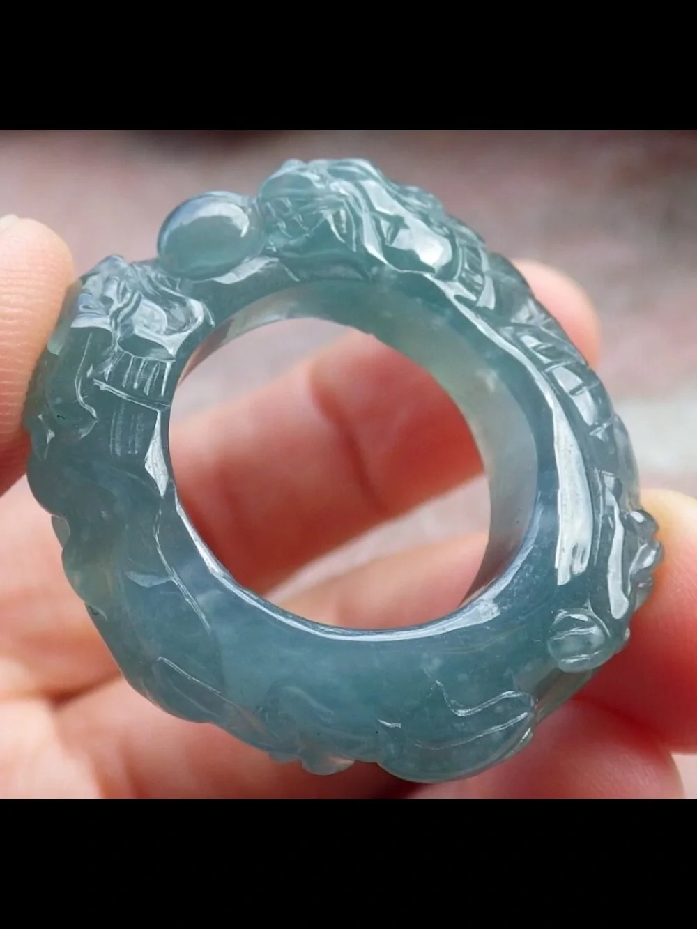 Certificate Jadeite jade Green blue  wealth Dragon Ring Size9